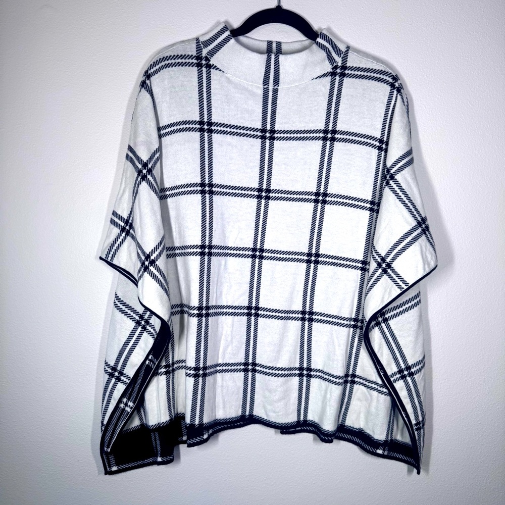 Talbots Cotton Knit Poncho/Cape Sweater OS Black and White Luxury Touch
